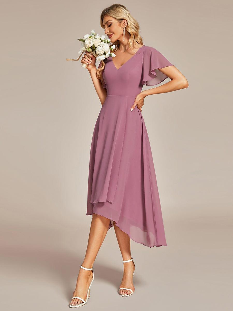Gorgeous Flowing Chiffon V-Neck A-Line Bridesmaid Dress with Ruffle Sleeves