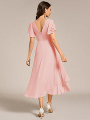 Gorgeous Flowing Chiffon V-Neck A-Line Bridesmaid Dress with Ruffle Sleeves