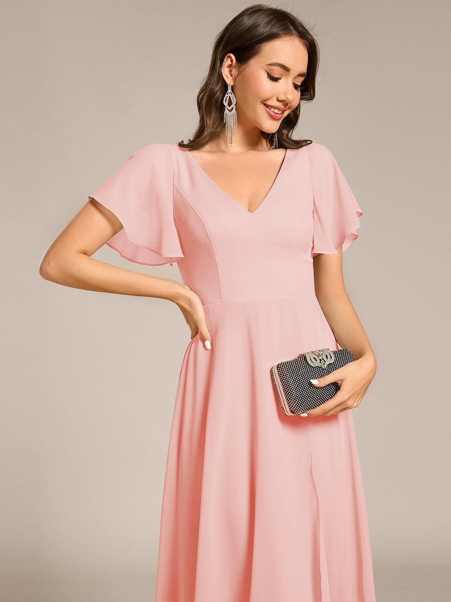 Gorgeous Flowing Chiffon V-Neck A-Line Bridesmaid Dress with Ruffle Sleeves