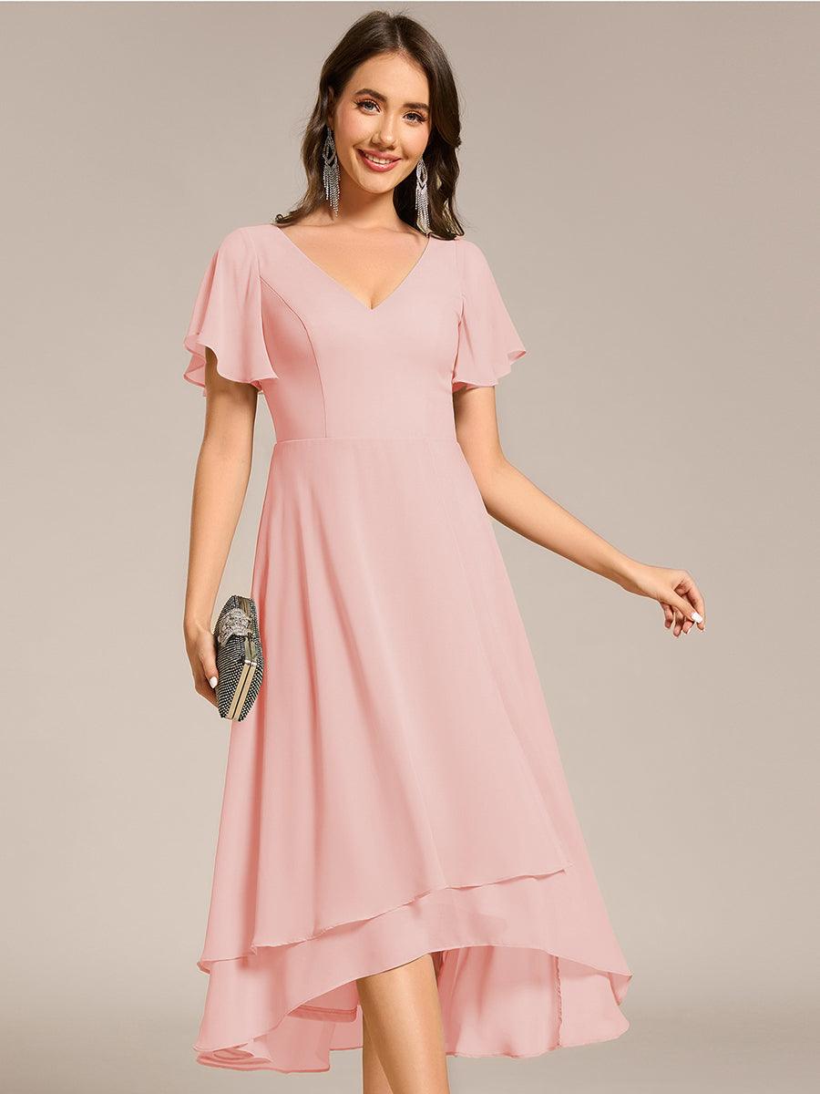 Gorgeous Flowing Chiffon V-Neck A-Line Bridesmaid Dress with Ruffle Sleeves