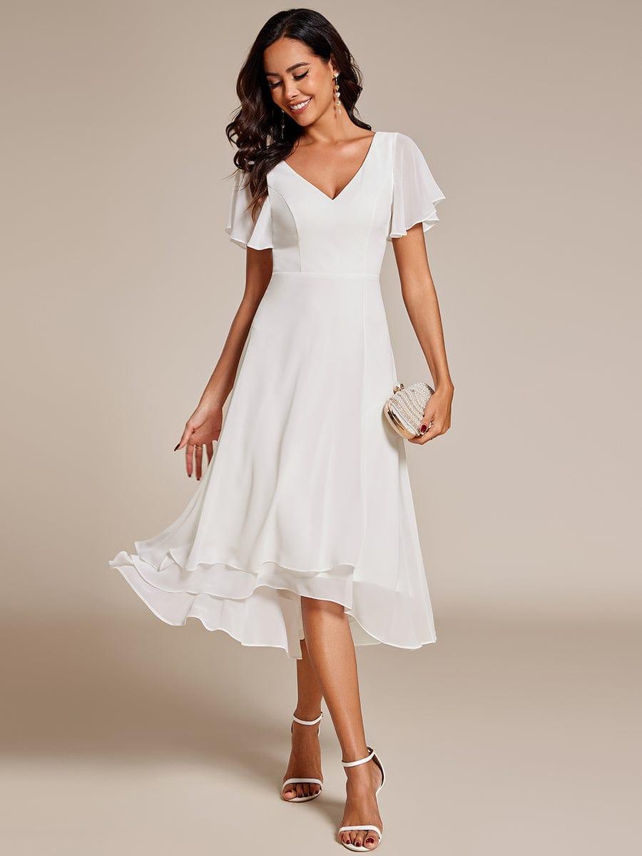 Gorgeous Flowing Chiffon V-Neck A-Line Bridesmaid Dress with Ruffle Sleeves