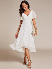 Gorgeous Flowing Chiffon V-Neck A-Line Bridesmaid Dress with Ruffle Sleeves