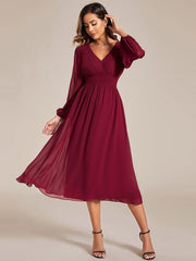 Radiant Plus Size A-Line Long Sleeves Chiffon Wedding Guest Dress