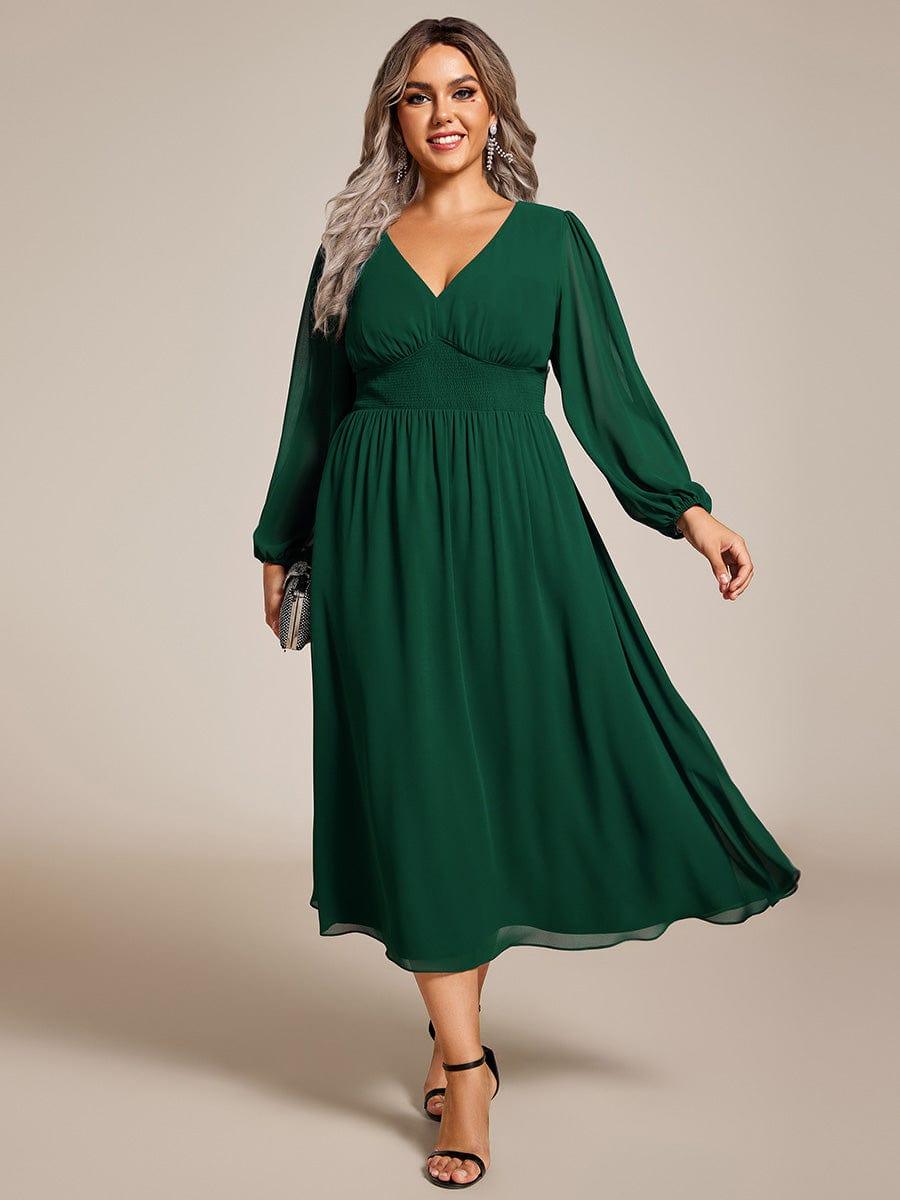 Radiant Plus Size A-Line Long Sleeves Chiffon Wedding Guest Dress