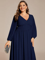 Radiant Plus Size A-Line Long Sleeves Chiffon Wedding Guest Dress
