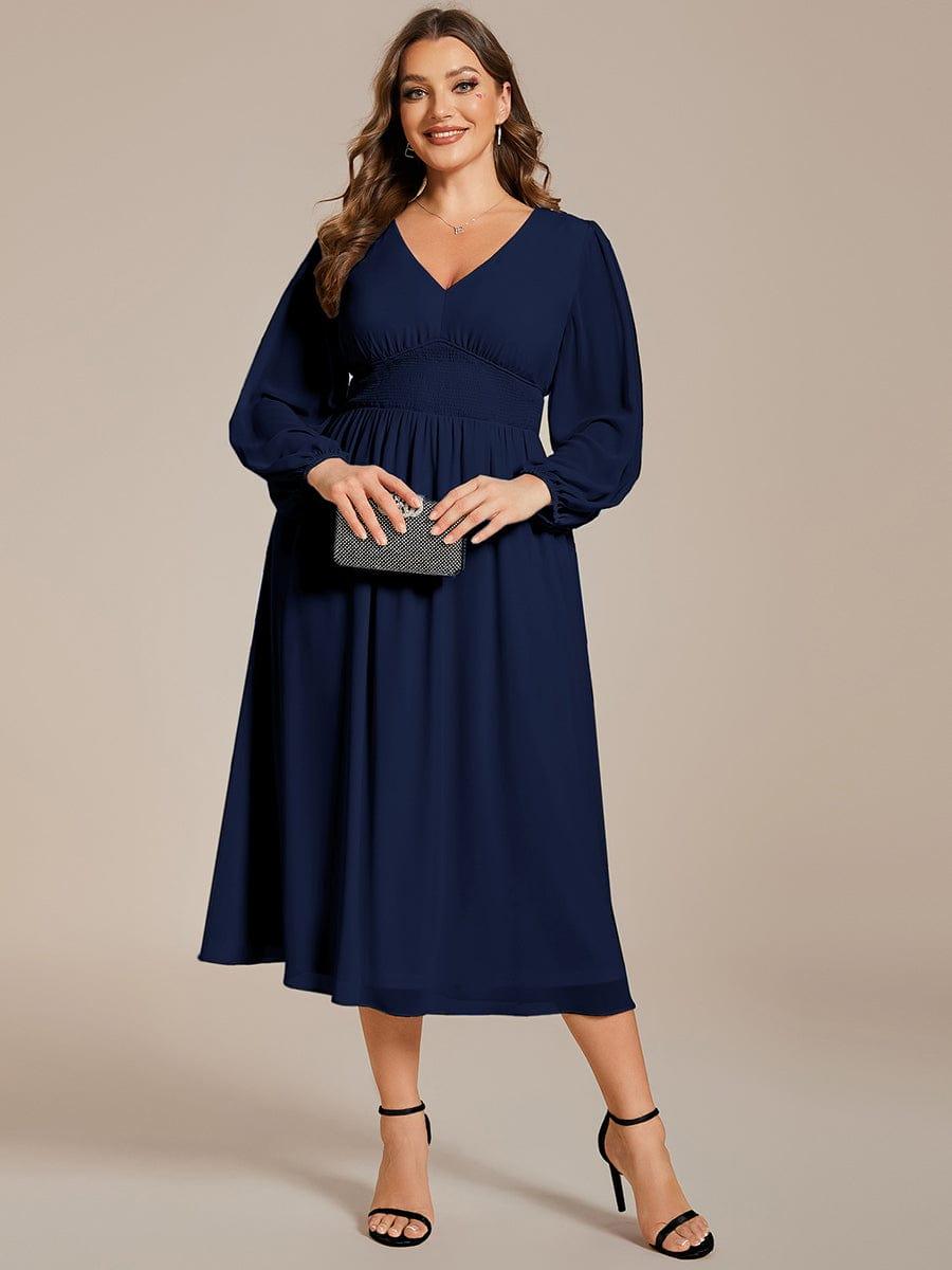 Radiant Plus Size A-Line Long Sleeves Chiffon Wedding Guest Dress