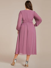 Radiant Plus Size A-Line Long Sleeves Chiffon Wedding Guest Dress