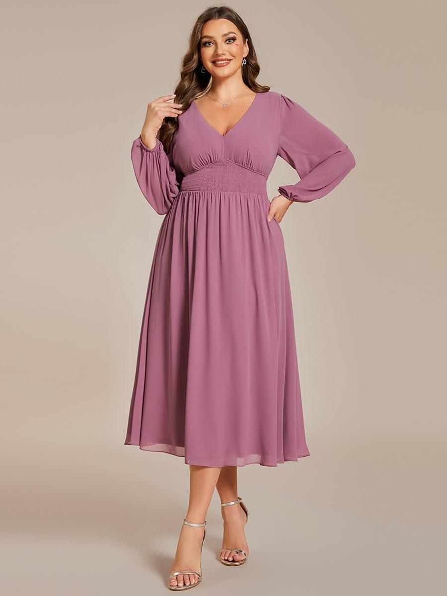 Radiant Plus Size A-Line Long Sleeves Chiffon Wedding Guest Dress
