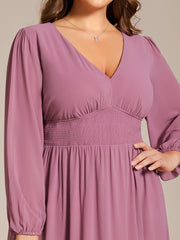 Radiant Plus Size A-Line Long Sleeves Chiffon Wedding Guest Dress