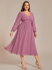 Radiant Plus Size A-Line Long Sleeves Chiffon Wedding Guest Dress