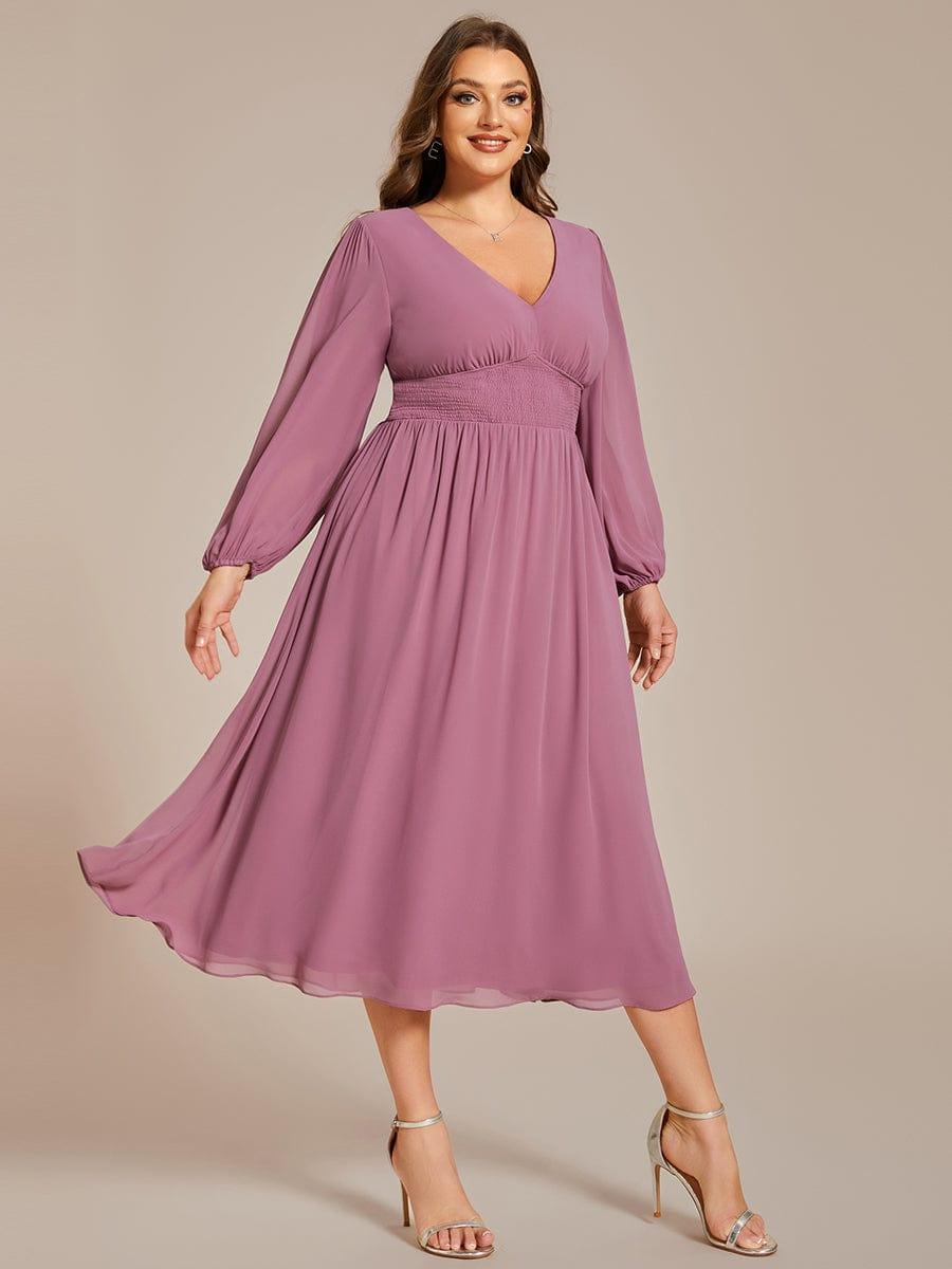 Radiant Plus Size A-Line Long Sleeves Chiffon Wedding Guest Dress