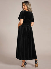 Sophisticated Plus Size A-Line Velvet Fall Wedding Guest Dress