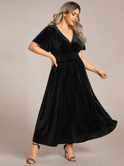 Sophisticated Plus Size A-Line Velvet Fall Wedding Guest Dress
