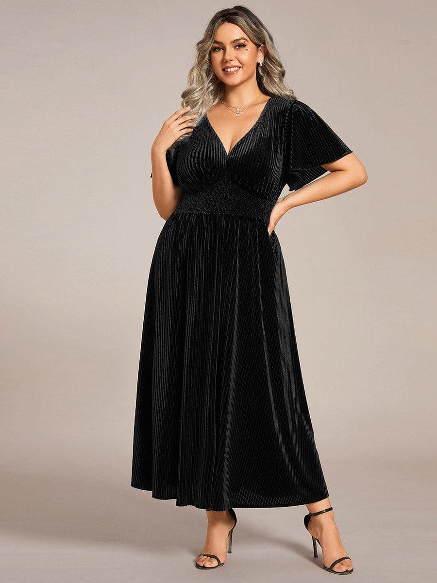 Sophisticated Plus Size A-Line Velvet Fall Wedding Guest Dress