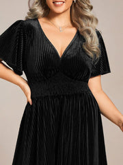 Sophisticated Plus Size A-Line Velvet Fall Wedding Guest Dress