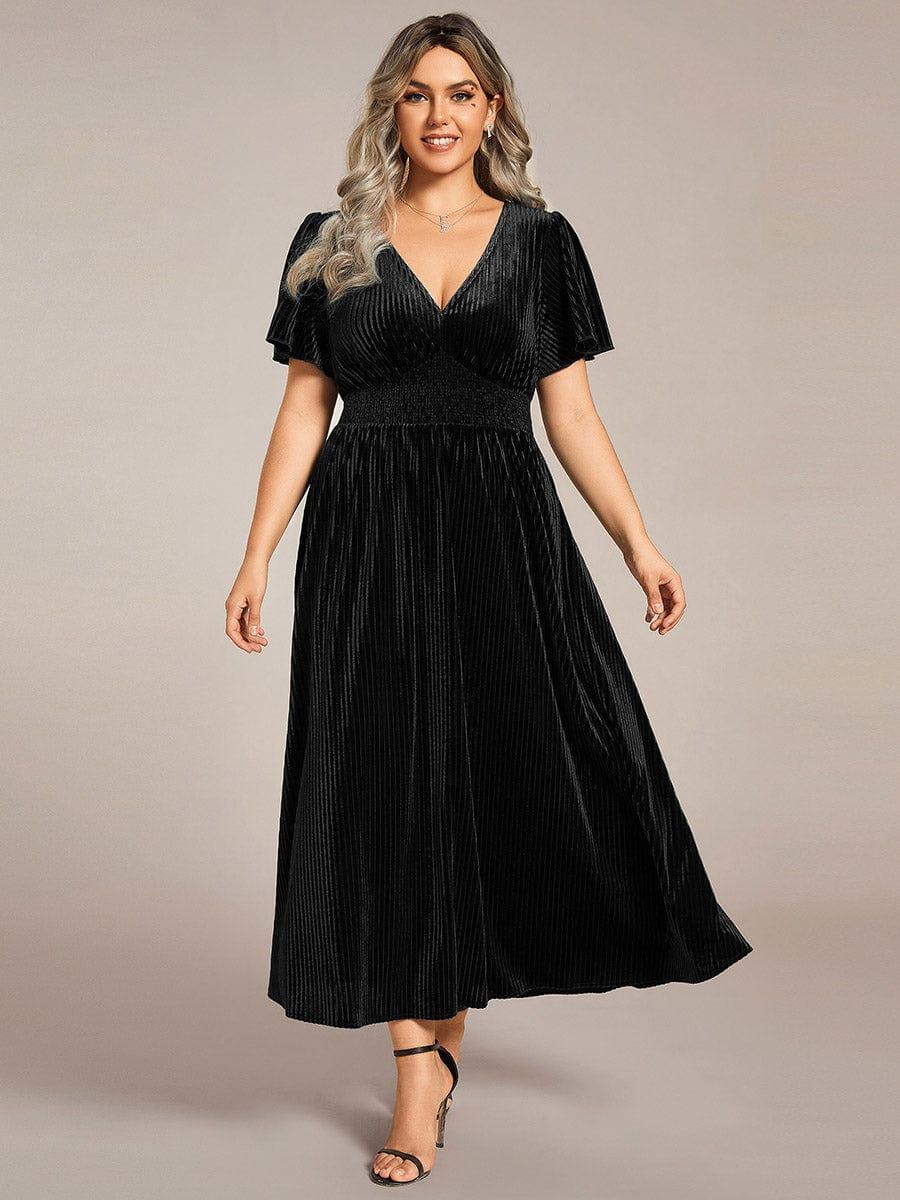 Sophisticated Plus Size A-Line Velvet Fall Wedding Guest Dress
