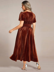 Sophisticated Plus Size A-Line Velvet Fall Wedding Guest Dress