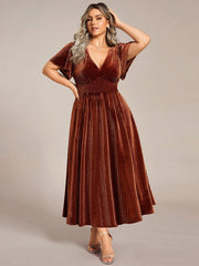 Sophisticated Plus Size A-Line Velvet Fall Wedding Guest Dress