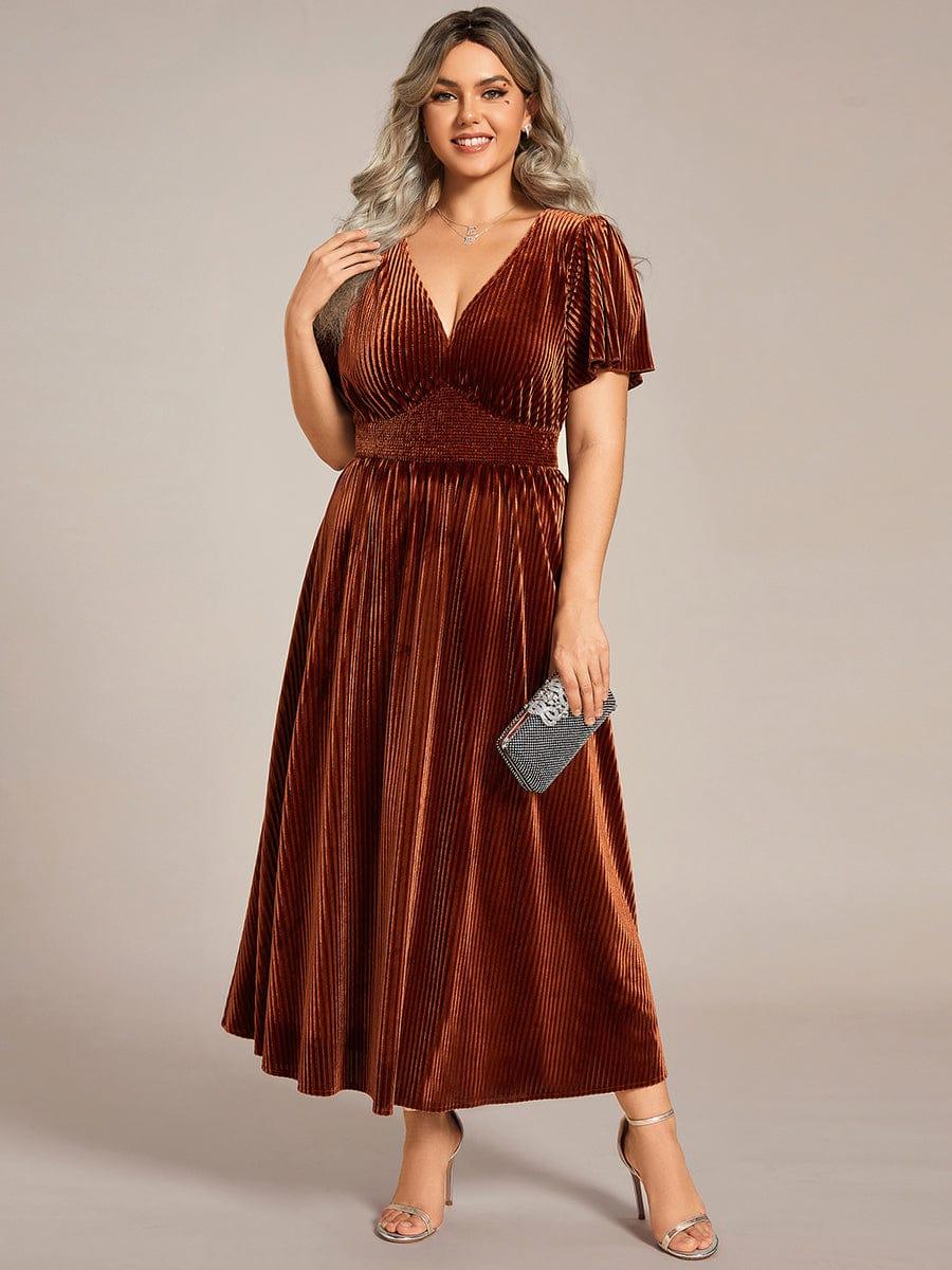 Sophisticated Plus Size A-Line Velvet Fall Wedding Guest Dress