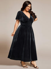 Sophisticated Plus Size A-Line Velvet Fall Wedding Guest Dress
