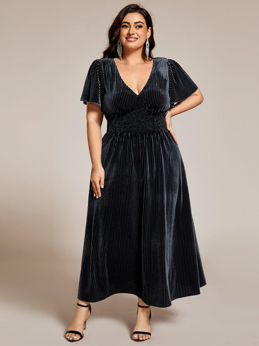 Sophisticated Plus Size A-Line Velvet Fall Wedding Guest Dress