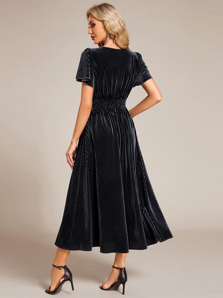 Delicate V-Neck A-Line Fall Velvet Wedding Guest Dress with Short Sleeves
