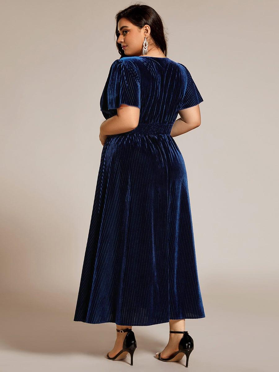Delicate V-Neck A-Line Fall Velvet Wedding Guest Dress with Short Sleeves