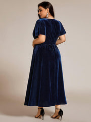 Sophisticated Plus Size A-Line Velvet Fall Wedding Guest Dress