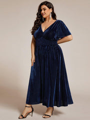 Sophisticated Plus Size A-Line Velvet Fall Wedding Guest Dress