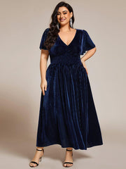 Sophisticated Plus Size A-Line Velvet Fall Wedding Guest Dress