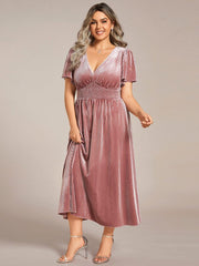 Sophisticated Plus Size A-Line Velvet Fall Wedding Guest Dress