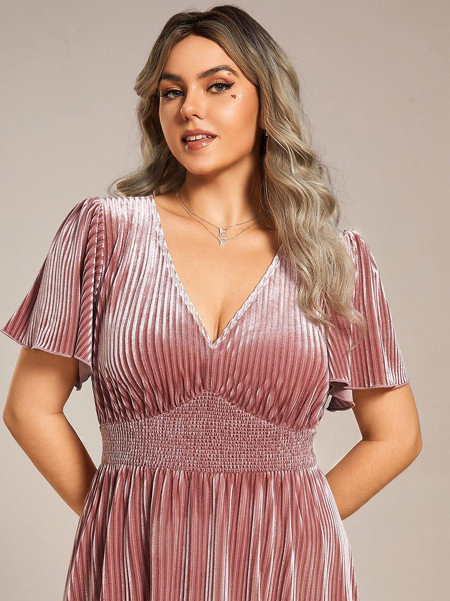 Delicate V-Neck A-Line Fall Velvet Wedding Guest Dress with Short Sleeves