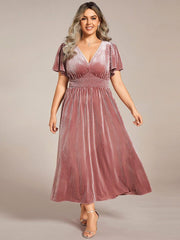 Sophisticated Plus Size A-Line Velvet Fall Wedding Guest Dress