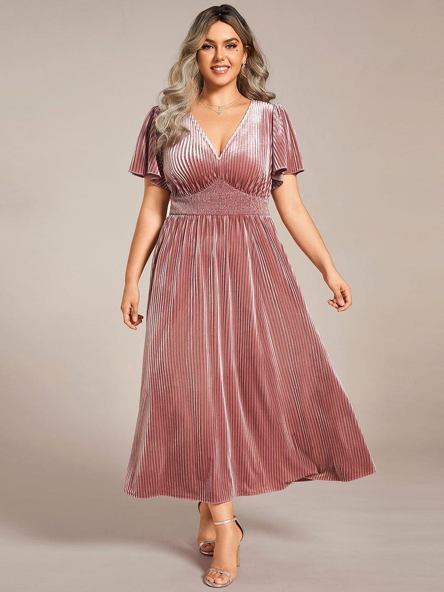 Sophisticated Plus Size A-Line Velvet Fall Wedding Guest Dress