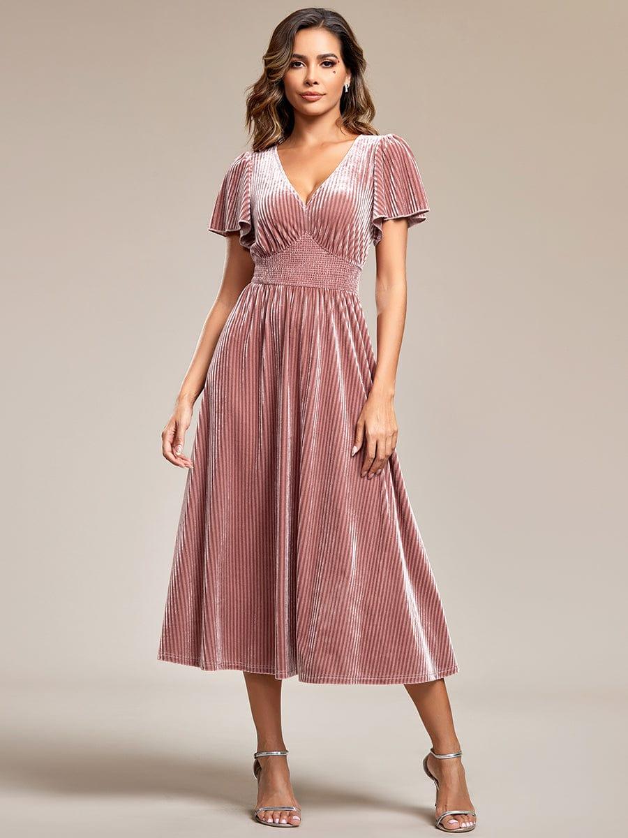 Alluring A-Line Tea-Length Velvet Bridesmaid Dress