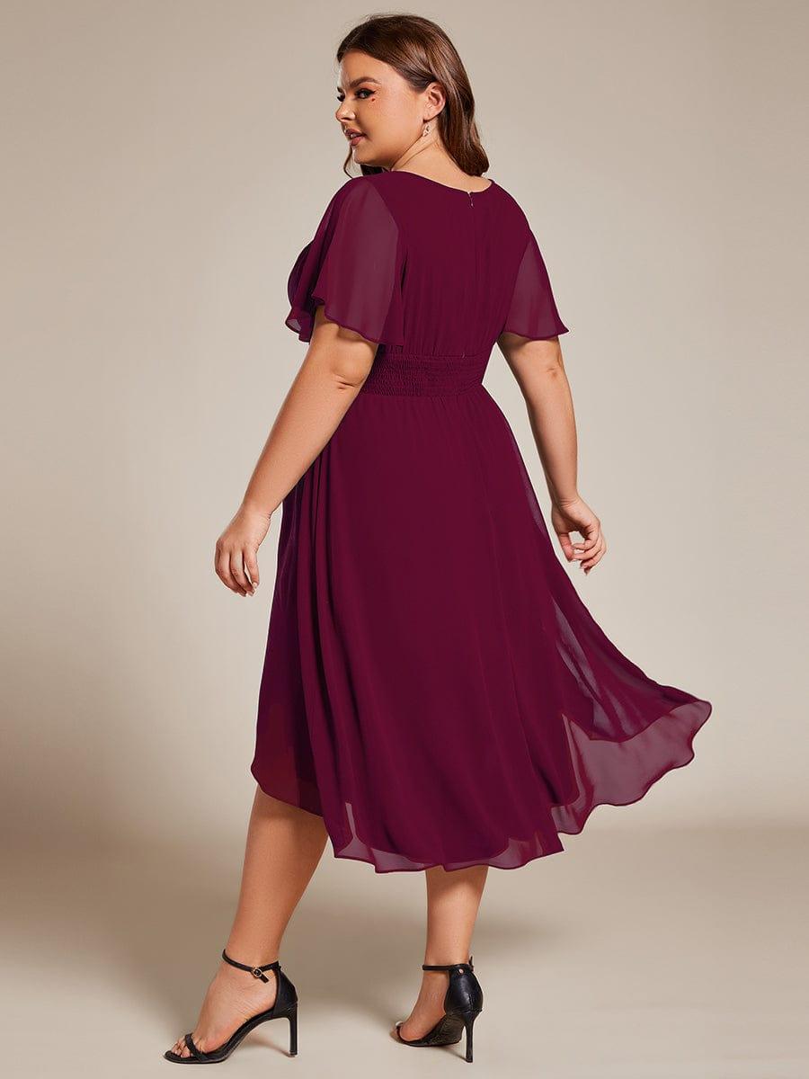 Modern Plus Size  A-Line Midi Chiffon Wedding Guest Dress with Jewel Neck