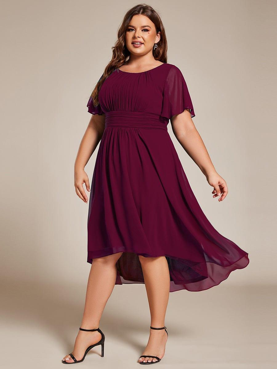 Modern Plus Size  A-Line Midi Chiffon Wedding Guest Dress with Jewel Neck