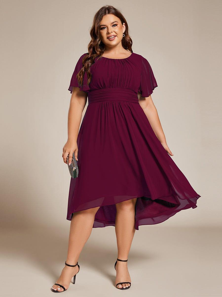 Modern Plus Size  A-Line Midi Chiffon Wedding Guest Dress with Jewel Neck