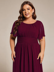 Modern Plus Size  A-Line Midi Chiffon Wedding Guest Dress with Jewel Neck