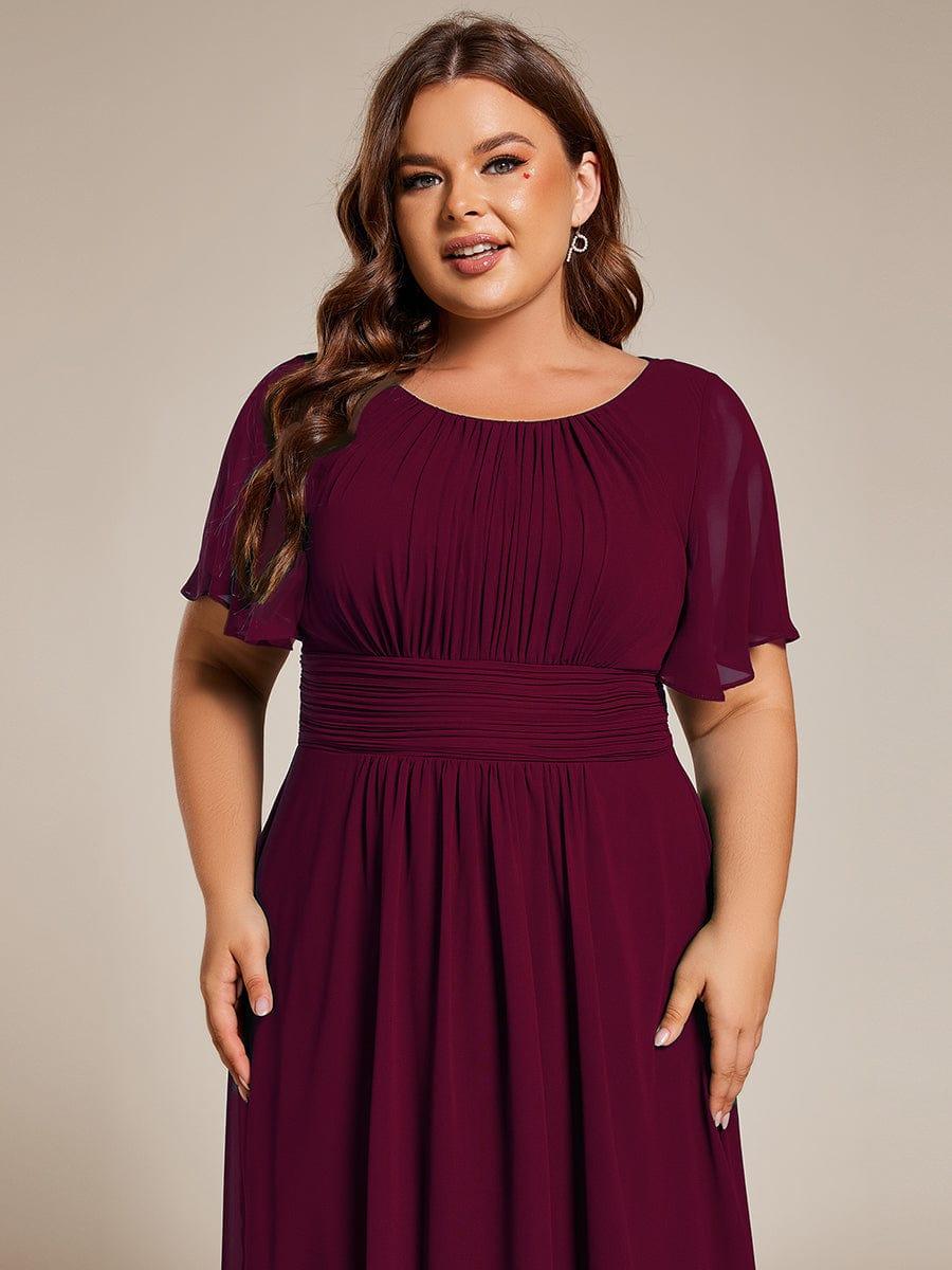 Modern Plus Size  A-Line Midi Chiffon Wedding Guest Dress with Jewel Neck