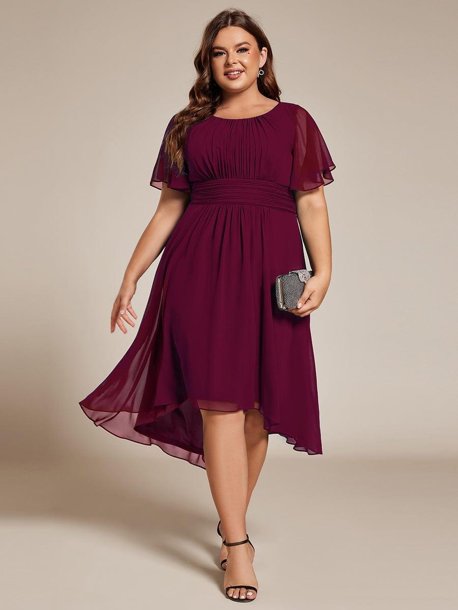 Modern Plus Size  A-Line Midi Chiffon Wedding Guest Dress with Jewel Neck