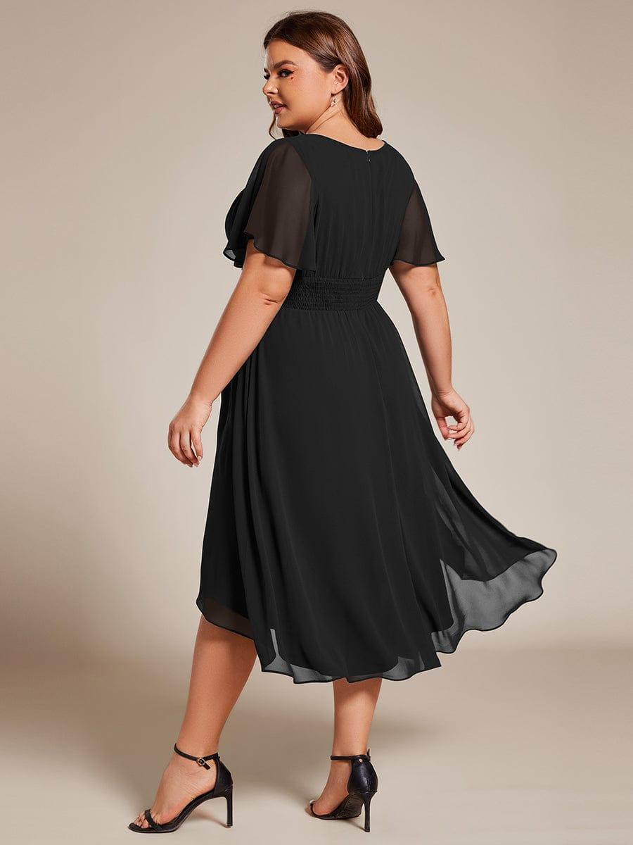Modern Plus Size  A-Line Midi Chiffon Wedding Guest Dress with Jewel Neck
