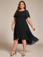 Modern Plus Size  A-Line Midi Chiffon Wedding Guest Dress with Jewel Neck
