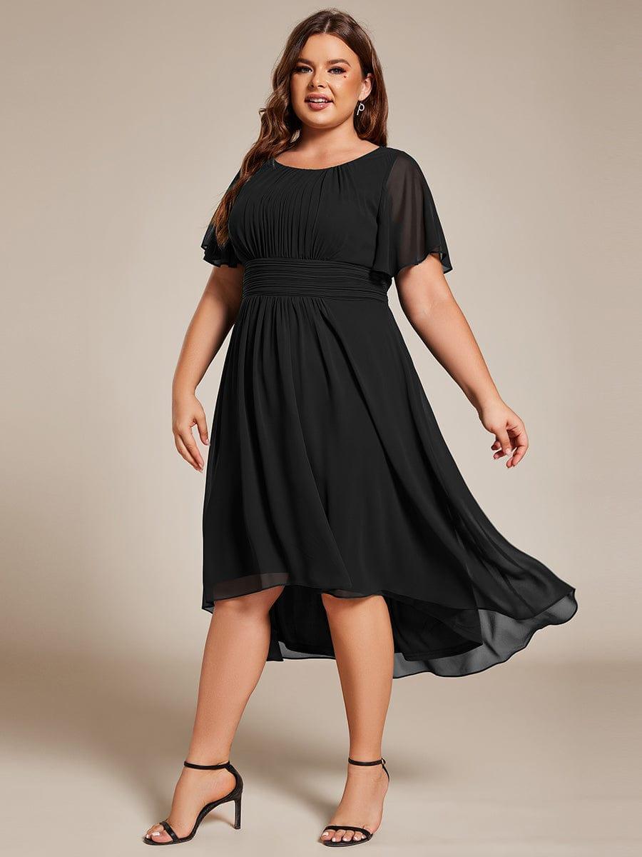 Modern Plus Size  A-Line Midi Chiffon Wedding Guest Dress with Jewel Neck