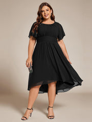 Modern Plus Size  A-Line Midi Chiffon Wedding Guest Dress with Jewel Neck
