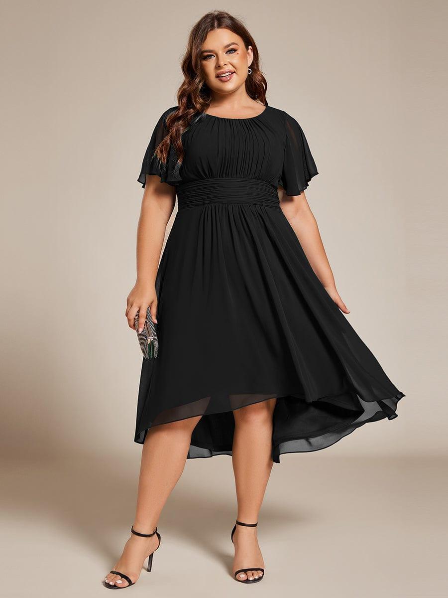 Modern Plus Size  A-Line Midi Chiffon Wedding Guest Dress with Jewel Neck