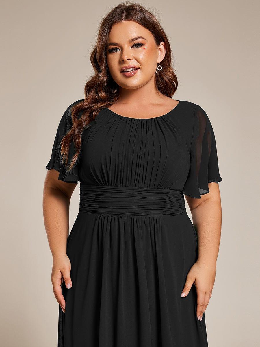 Modern Plus Size  A-Line Midi Chiffon Wedding Guest Dress with Jewel Neck