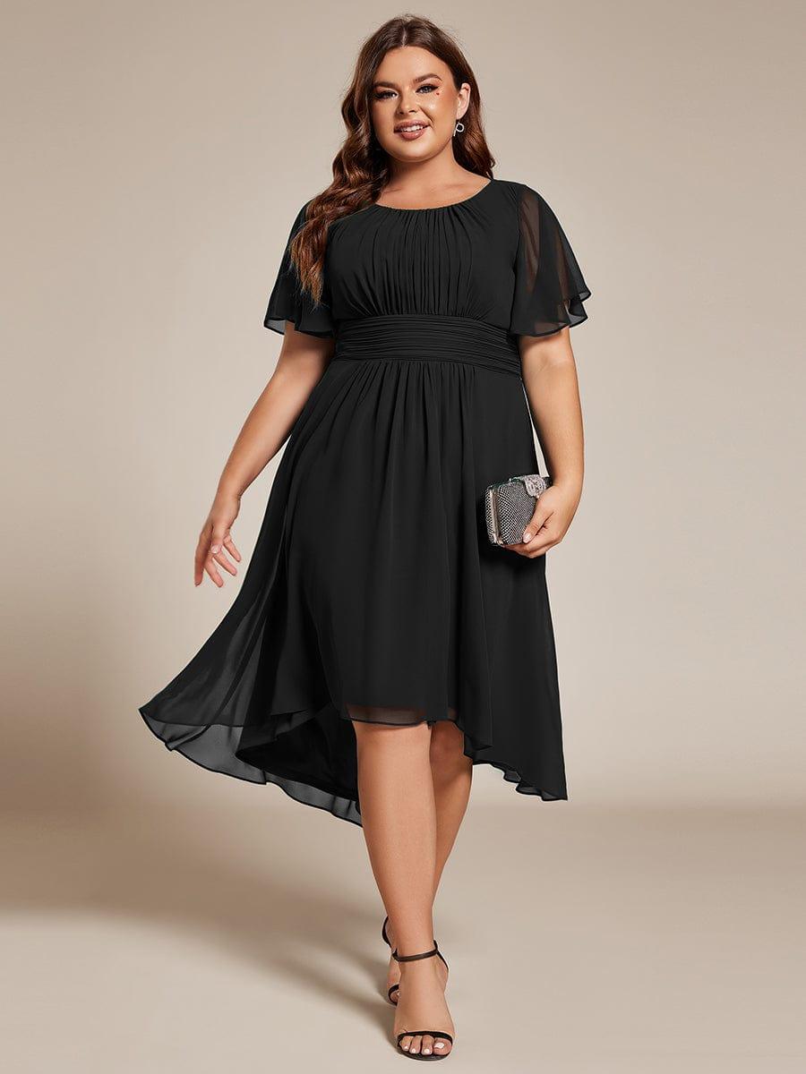 Modern Plus Size  A-Line Midi Chiffon Wedding Guest Dress with Jewel Neck