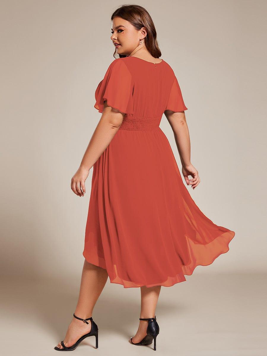Modern Plus Size  A-Line Midi Chiffon Wedding Guest Dress with Jewel Neck