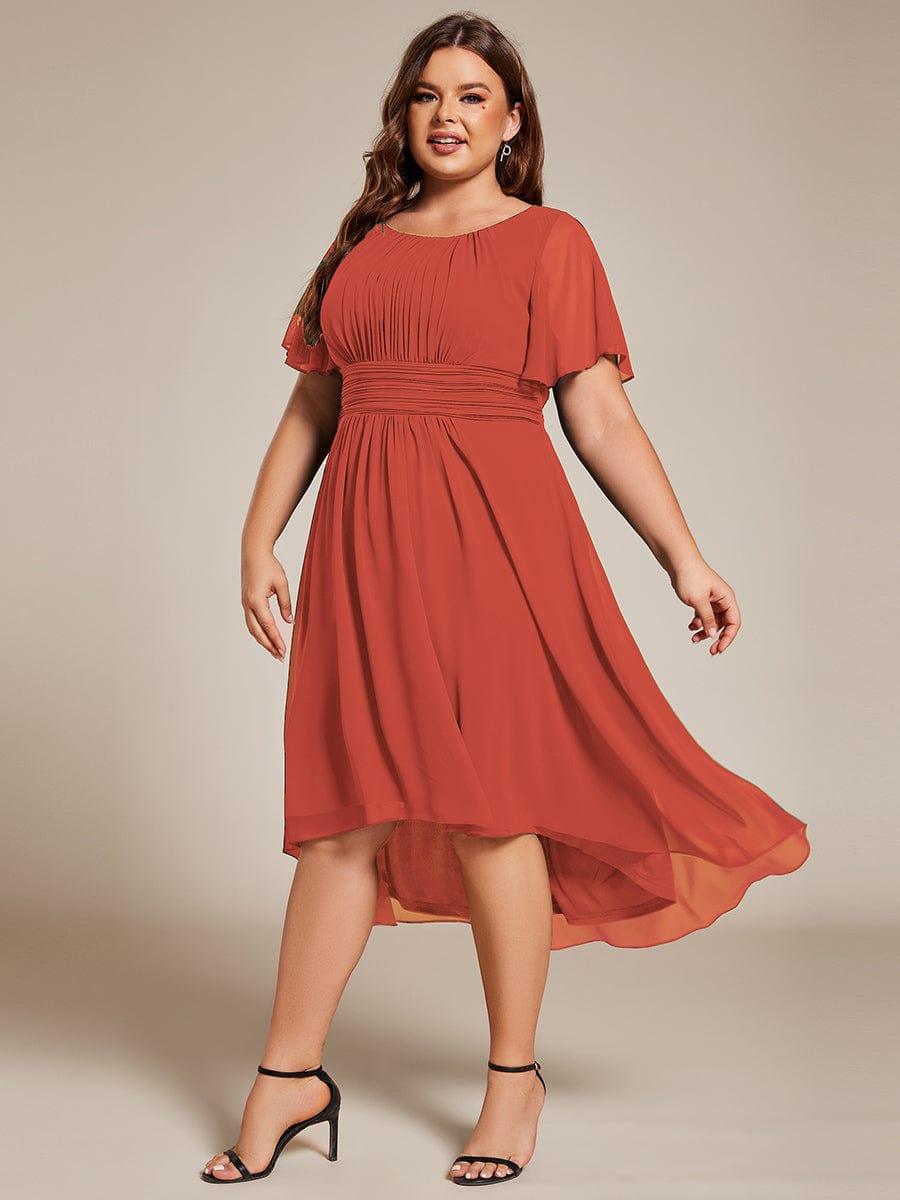 Modern Plus Size  A-Line Midi Chiffon Wedding Guest Dress with Jewel Neck
